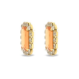Gold Metal Earrings with Peach Stones and Crystal Halo