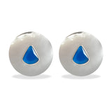 Silver Metal Round Earrings with Sapphire Drop Stones