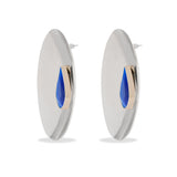 Silver Metal Round Earrings with Sapphire Drop Stones