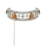 Silver Crystal Choker with Amber Stones