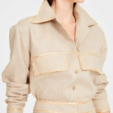 Beige Linen Shirt With Gold Chain And Button Details