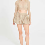 Beige Linen Puffy Mini Skirt