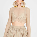 Beige Linen Puffy Mini Skirt