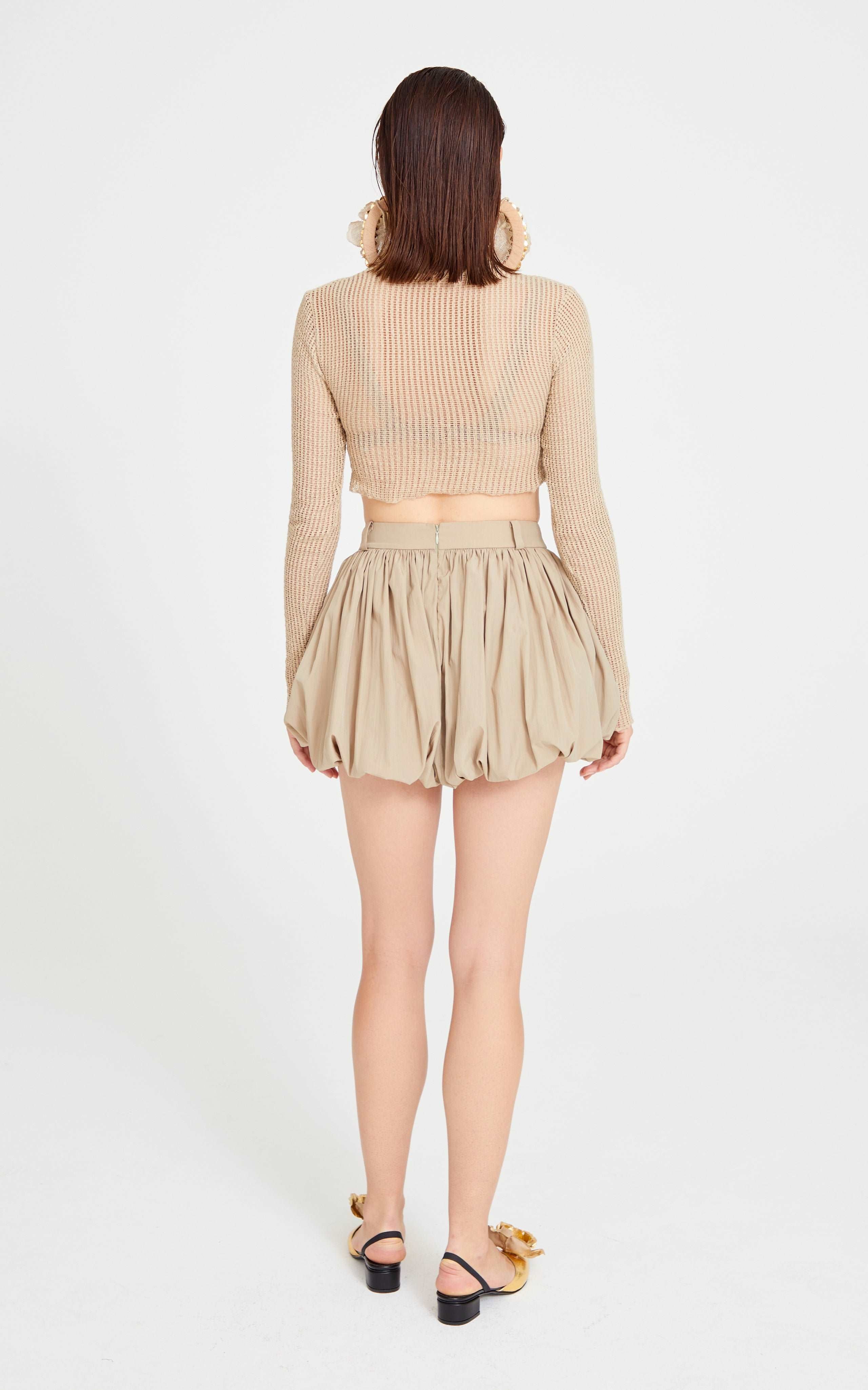 Beige Linen Puffy Mini Skirt