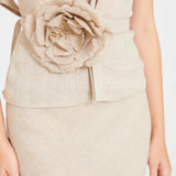 Beige Linen Halter Neck Top With Open Front Detail