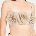 Beige Linen Bustier Top With Flower Details