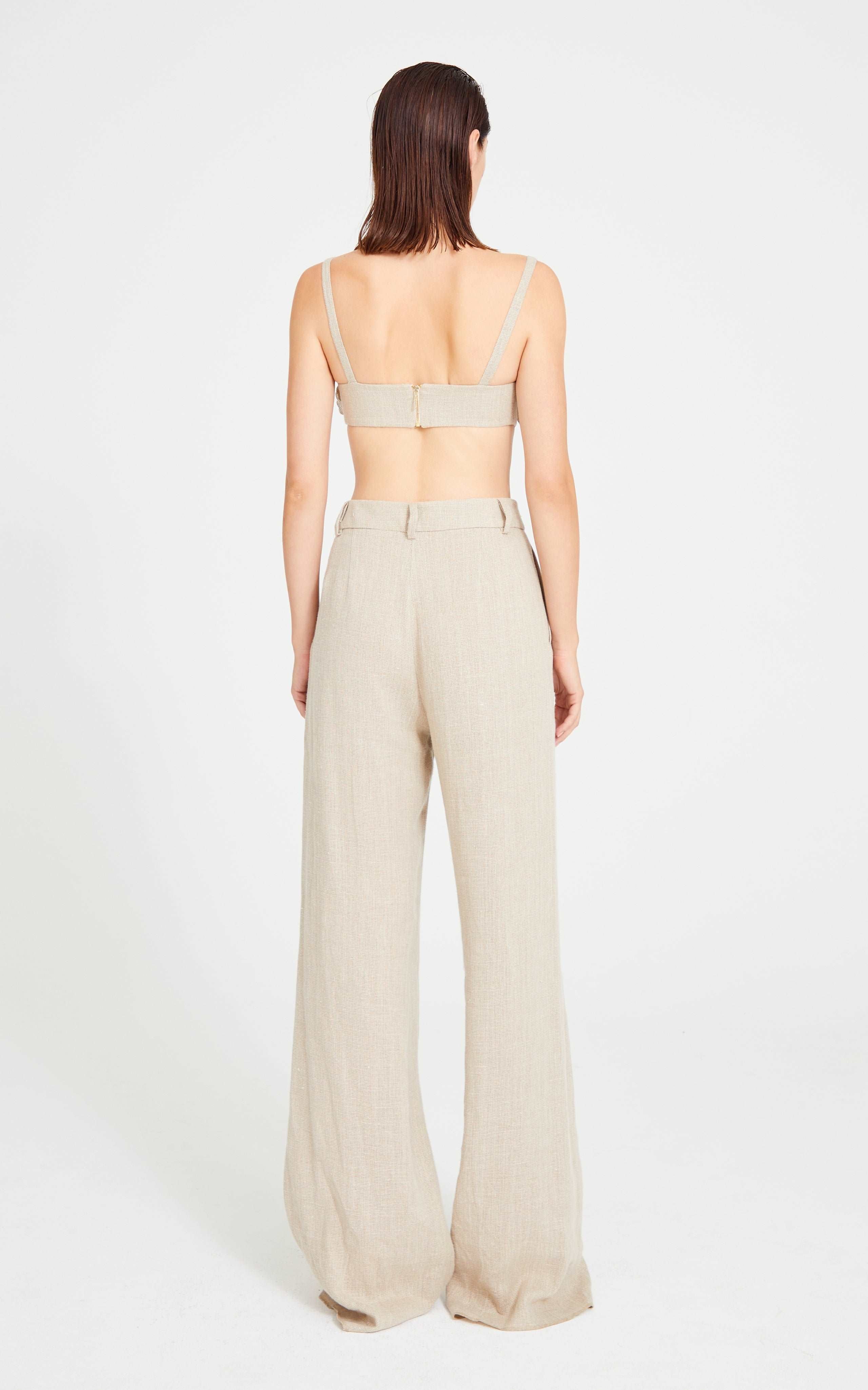 Beige Linen Pleated Pants