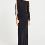 Black Maxi Dress With Cut Out And Gold Accessory Details