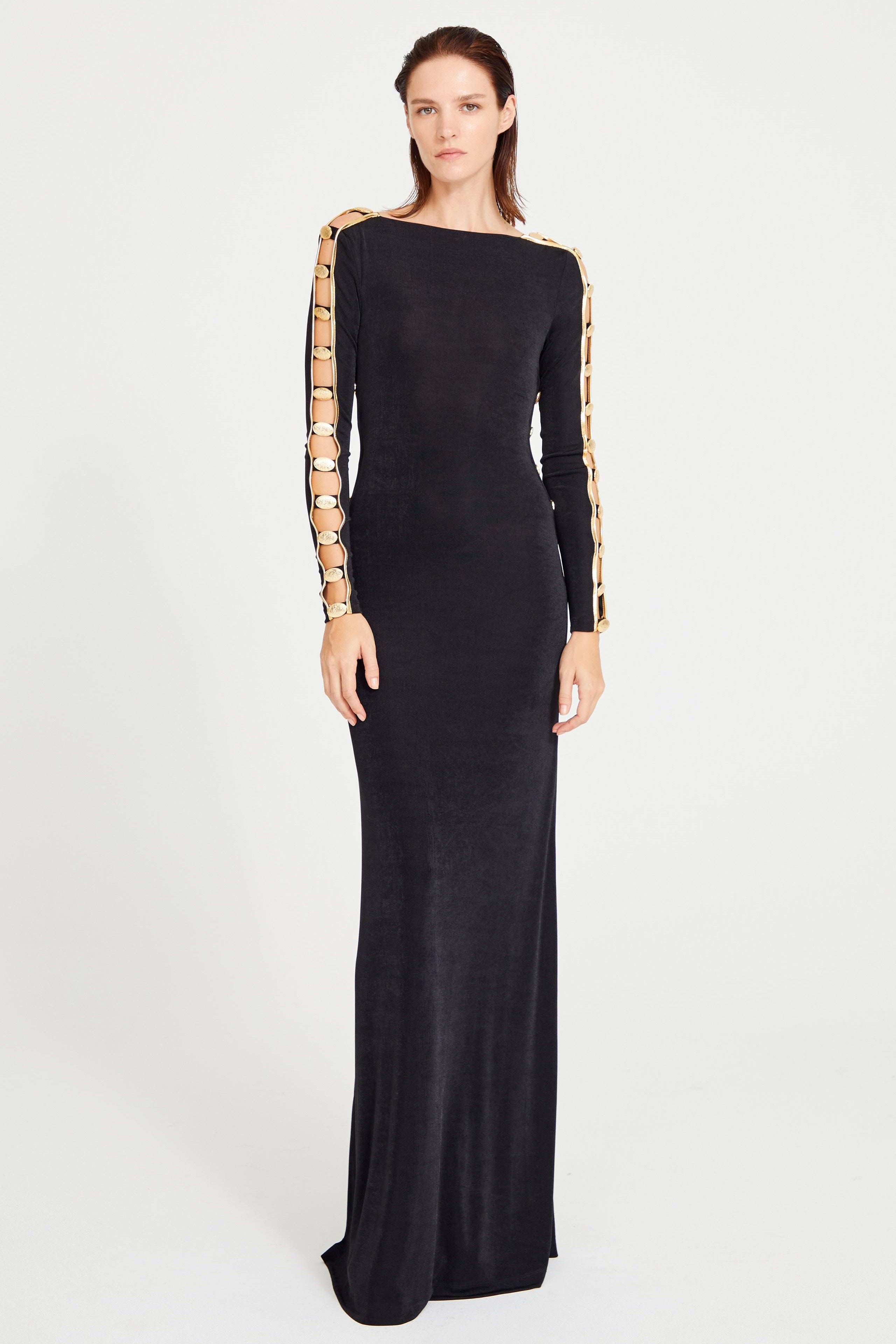 Black Maxi Dress With Cut Out And Gold Accessory Details RAISA VANESSA INT Black Maxi Dress With Cut Out And Gold Accessory Details RAISA VANESSA INT