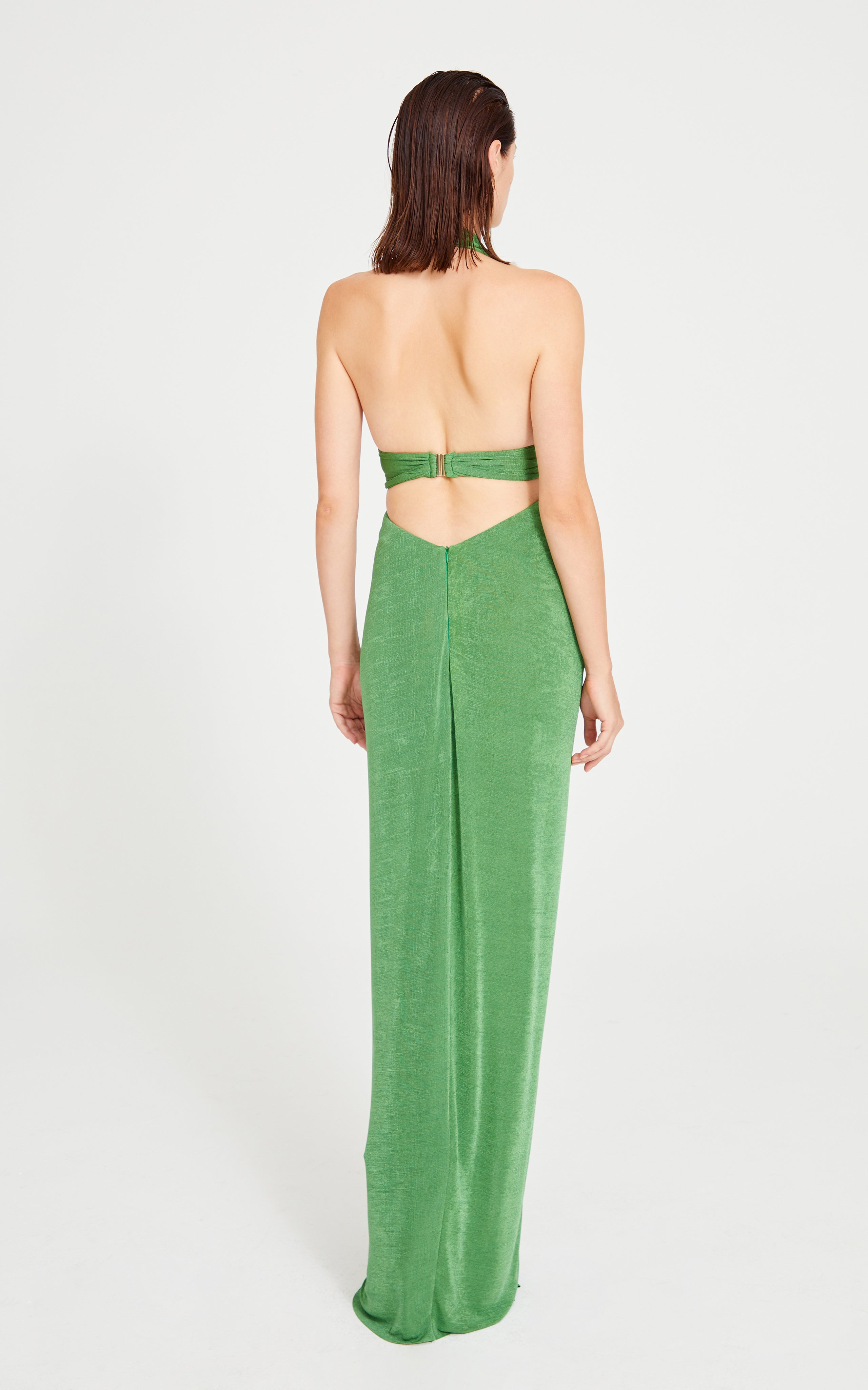 Green Halter Neck Maxi Dress With Cut Out And Gold Sequin Details Green Halter Neck Maxi Dress With Cut Out And Gold Sequin Details