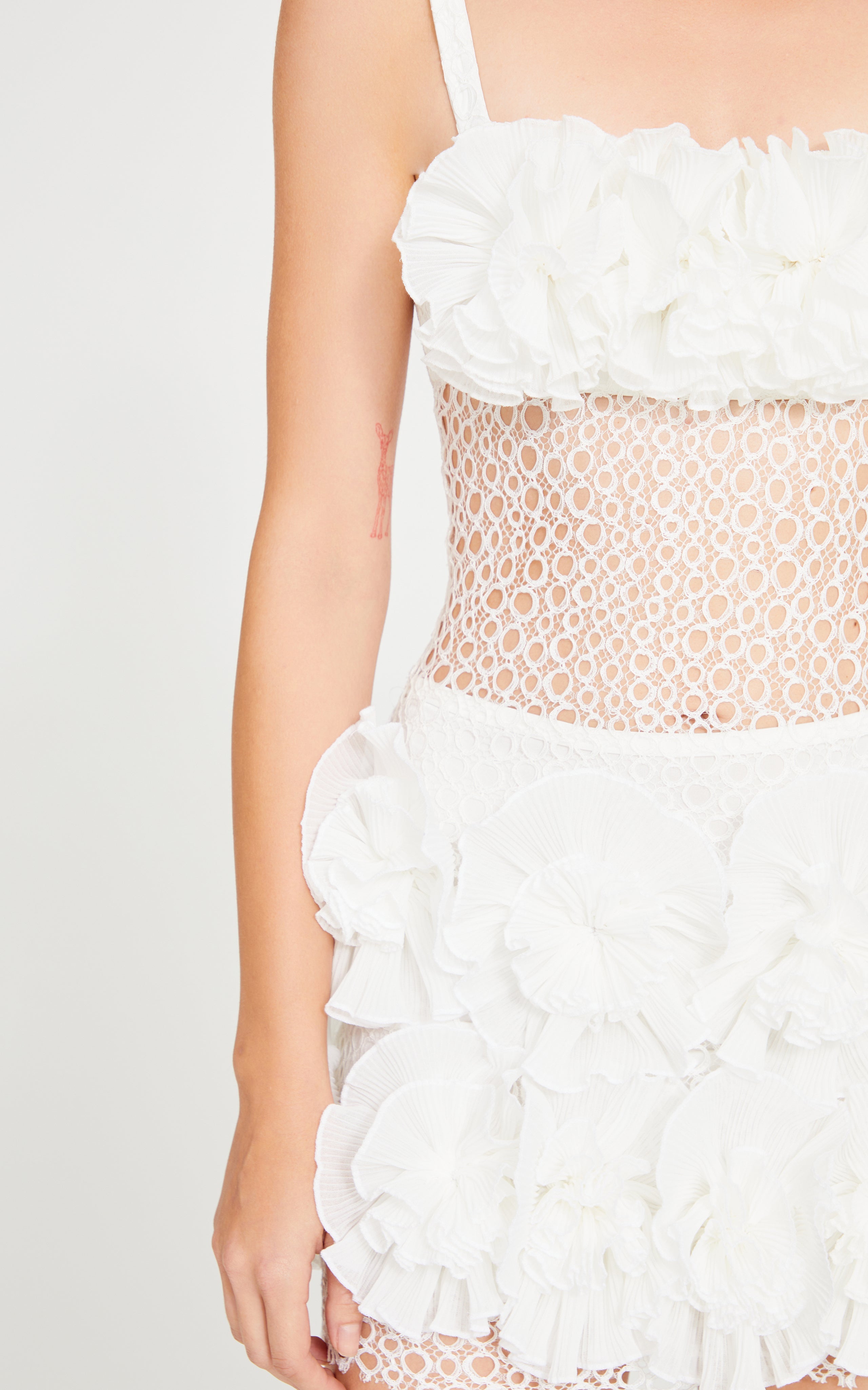 raisa vanessa lace mini dress White Mini Dress With Lace And Flower Details RAISA VANESSA INT
