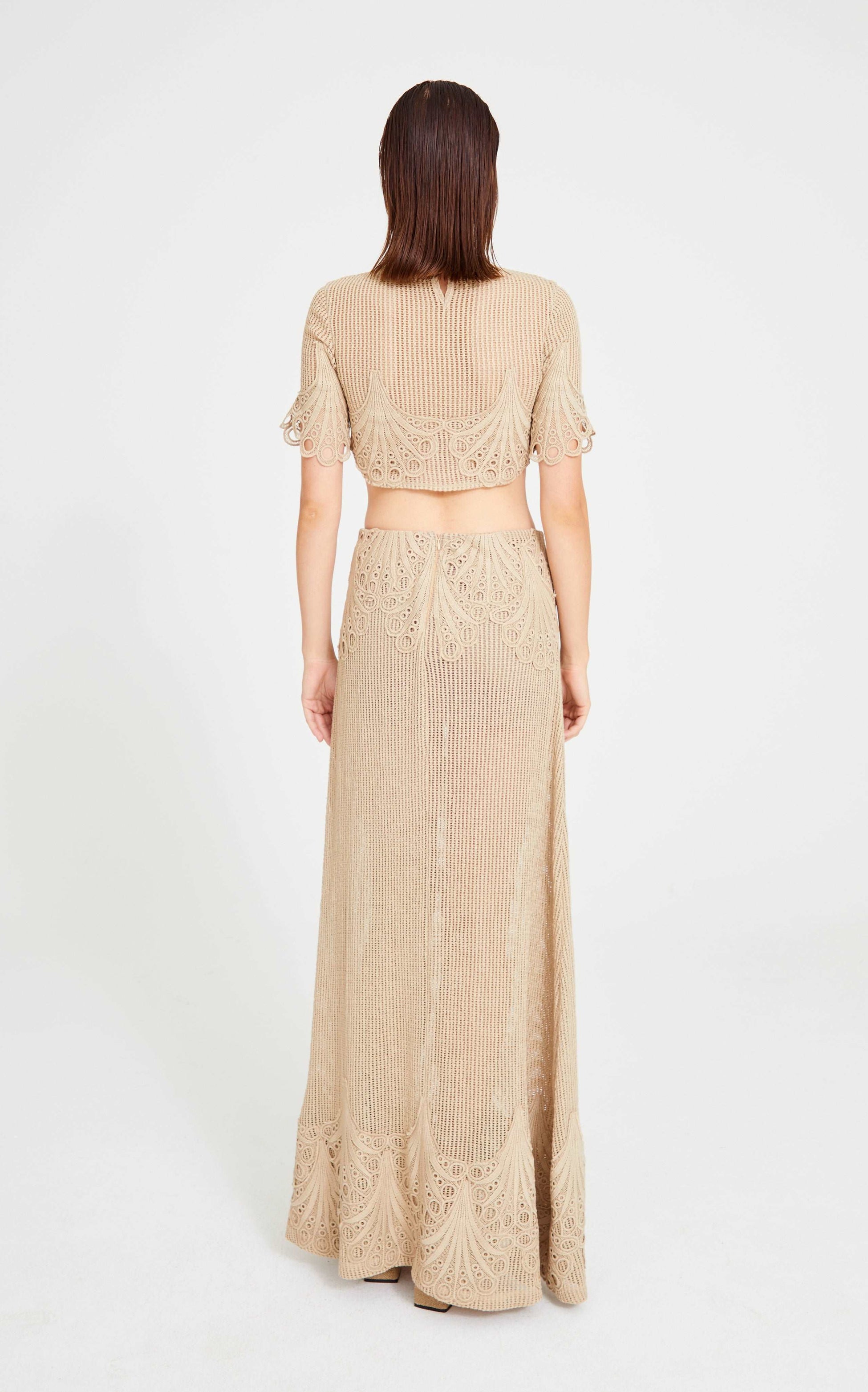 Beige Crochet Maxi Skirt With Lace Details
