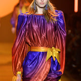 Multicolored Draped Mini Dress with Ribbon Belt