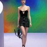 Crystal Embellished Strapless Mini Dress With Circle Gem Details