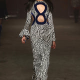 Black & White Geometric Velvet-Trimmed Cut-Out Maxi Dress