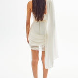 Silk Mini Dress With One Shoulder Tail Detail