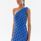 One Shoulder Embroidered Midi Dress With Rhine Stones