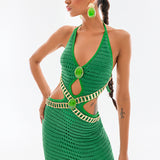 Halter Neck Knit Maxi Dress With Cutout Details