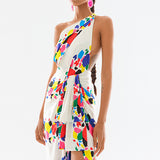 One Shoulder Multicolor Satin Maxi Dress