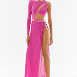 Knit Halter Neck Cutout Maxi Dress With Gold Buckles