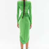 Long Sleeve Asymmetrical Midi Dress With Cutout Details