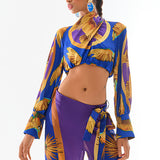 Patterned Satin Crop Top With Neck Details
