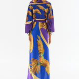 Patterned Hooded Maxi Wrap Satin Dress