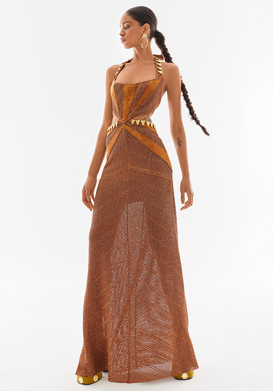 Knit Cutout Maxi Corset Dress With Suede Details – RAISA VANESSA INT