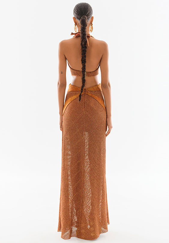 Knit Cutout Maxi Corset Dress With Suede Details – RAISA VANESSA INT