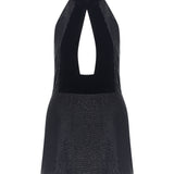 Stone Embroidered Black Mini Dress with Velvet Neck Detail