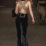 Anthracite Velvet Cross-Front Flared Jumpsuit
