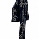 Navy Velvet Silver Beaded Cropped Jacket