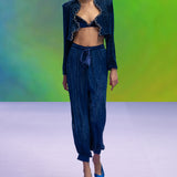 Hand-Made Crystal Embellished Silk Velvet Crop Top