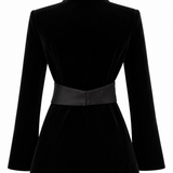 Black Velvet Blazer With Pearl And Crystal Buckle Detail