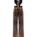 Black/Bronze Sequined Chiffon Jumpsuit