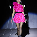 One-shoulder Ruffle Rose Mini Dress