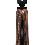 Black/Bronze Sequined Chiffon Jumpsuit