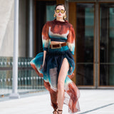 Organza Puff Sleeve Crop Top with Bow Tie Back