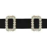 Embellished Black Velvet Belt with Silver Strass Buckle