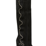 Embroidered Black Suede Frill Boots