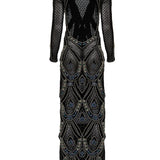 Full Embroidered Netted Velvet Long Dress