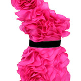 One-shoulder Ruffle Rose Mini Dress