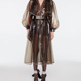 Crystal Belted Beaded Long Raincoat