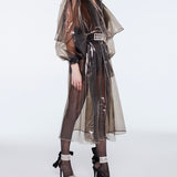 Crystal Belted Beaded Long Raincoat