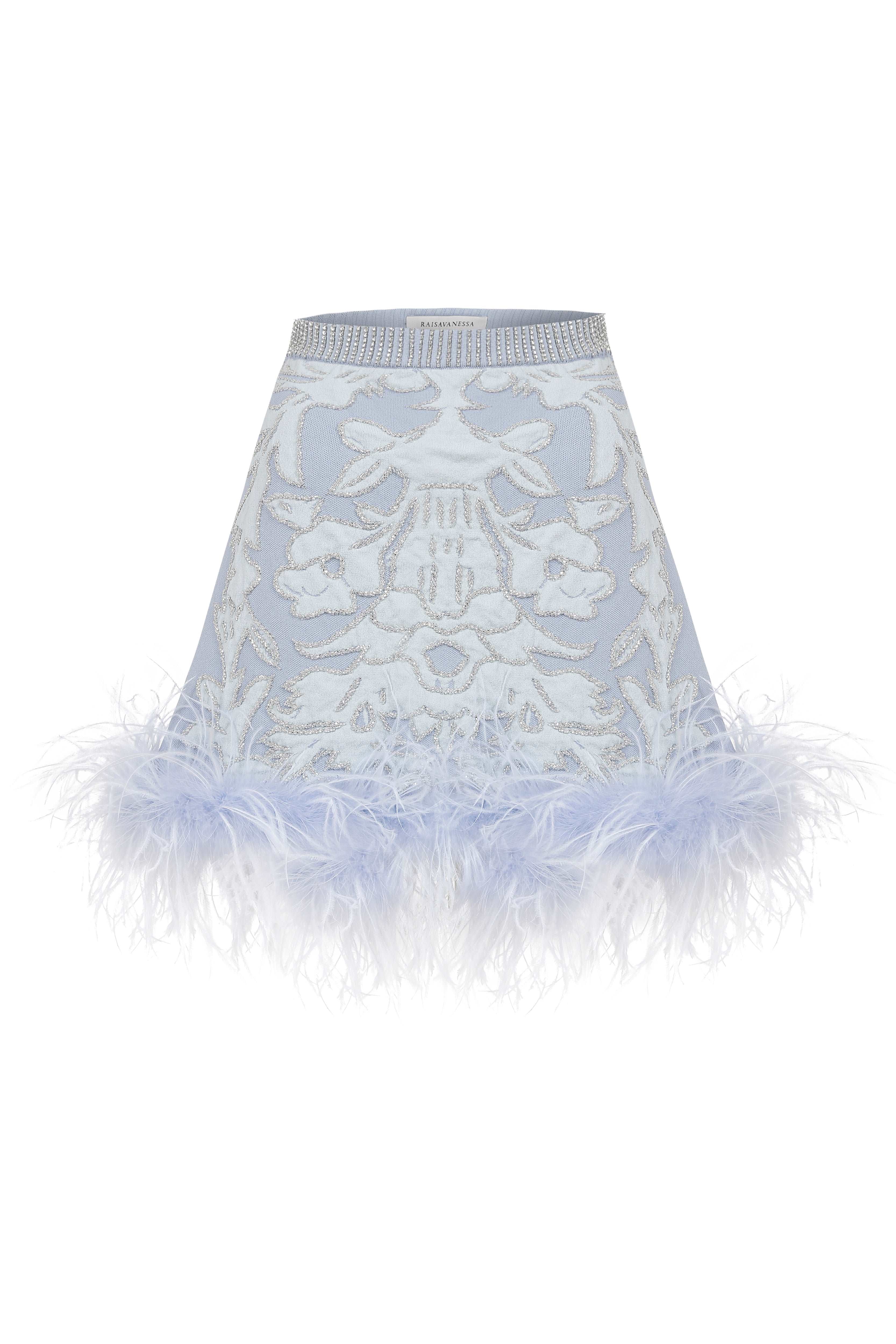 Beaded Feather Embellished Mini Skirt