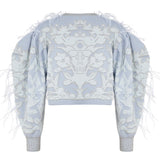 Beaded Jacquard Mini Sweater With Feathers