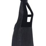 Stone Embroidered Black Mini Dress with Velvet Neck Detail