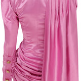 Satin Mini Dress with Buckles and Draped Details