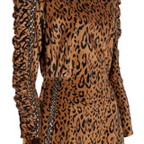 Printed Velvet Mini Dress Draped Sleeves