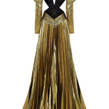 Pleated and Draped V Neck Maxi